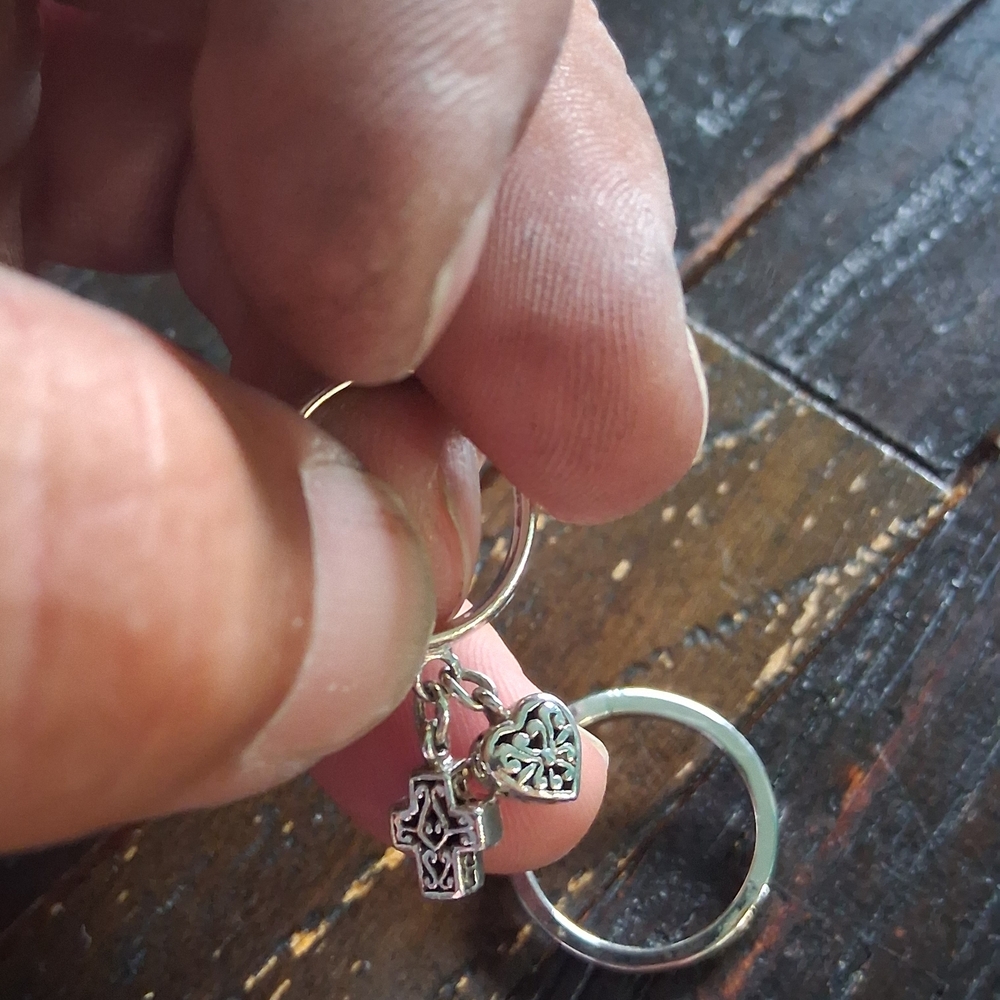 2 Solid 925 Silver Rings, A Cross And Heart Charm Both Silver, An A Cross/ Faith